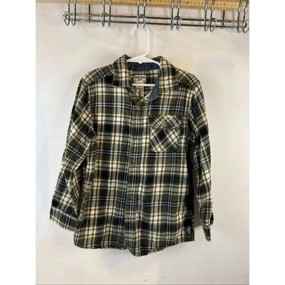 Oshkosh Flannel Boys size 6‎ green plaid shirt red blue